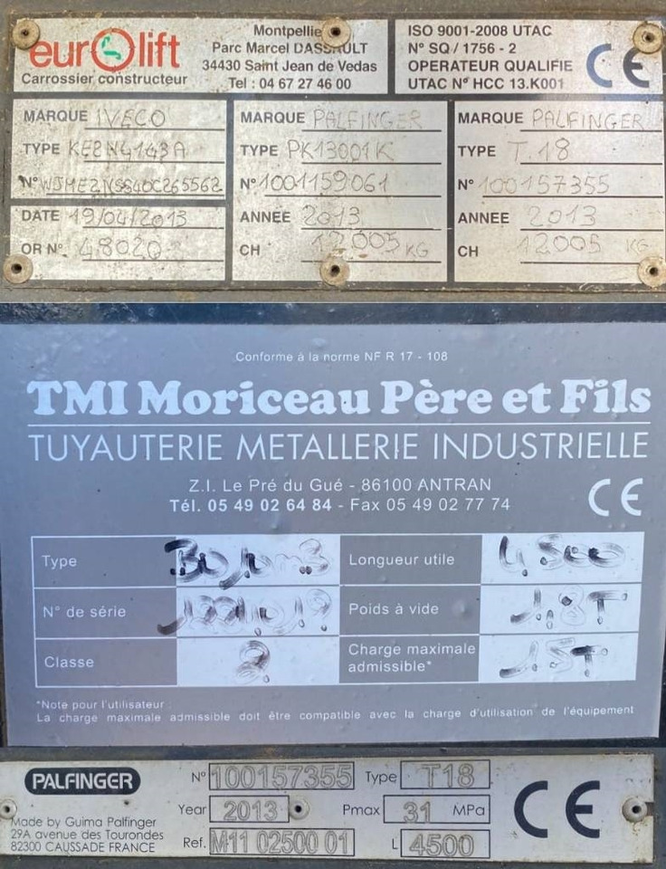 Autocarro scarrabile Iveco TRAKKER 410/EEV -PALFINGER PK13001-T18 endommagé