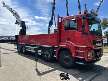 Camion con gru MAN TGS 35.480 8X4 OPEN TRUCK SIDEBOARDS - EURO 6 - 128.000KM - CRANE HMF 6020 OK6 + JIB - 6 + 6 EXTENSIONS - RADIO - BIG AXLES HUB: foto 1