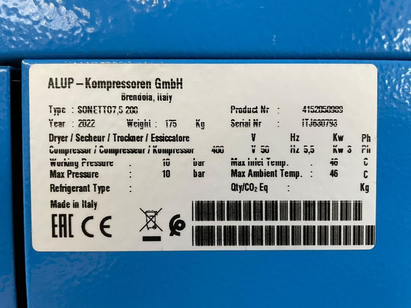 Compressore d'aria nuovo Alup Sonetto 7.5 + 200 Elektrische Schroefcompressor 5.5 kw 780 L / min 10 Bar: foto 3