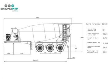 Semirimorchio cisterna per il trasporto di insilato EUROMIX MTP 12m³ Betonmischer: foto 1
