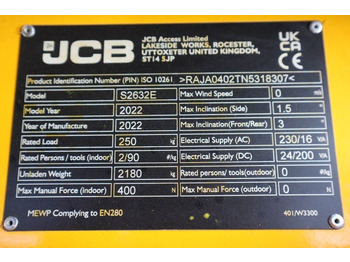Piattaforma a pantografo JCB S2632E Valid inspection, *Guarantee! New And Avail: foto 3