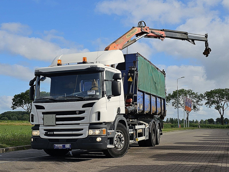 Scania P410 HOOK + BOX + CRANE - Autocarro scarrabile, Camion con gru: foto 1 Scania P410 HOOK + BOX + CRANE - Autocarro scarrabile, Camion con gru: foto 1