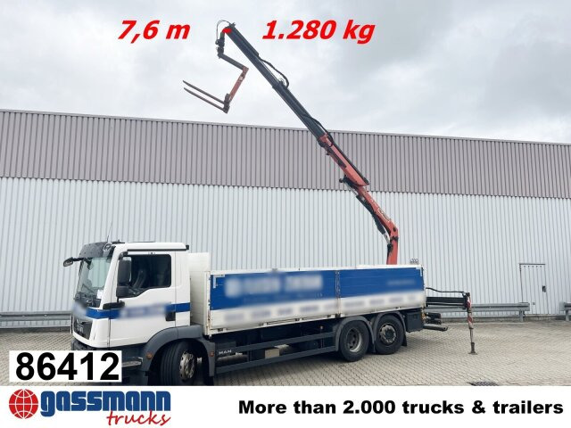 MAN TGM 26.340 6X2-4 LL, Lenk-/Liftachse, Heckkran - Autocarro con pianale/ Cassone fisso, Camion con gru: foto 1 MAN TGM 26.340 6X2-4 LL, Lenk-/Liftachse, Heckkran - Autocarro con pianale/ Cassone fisso, Camion con gru: foto 1