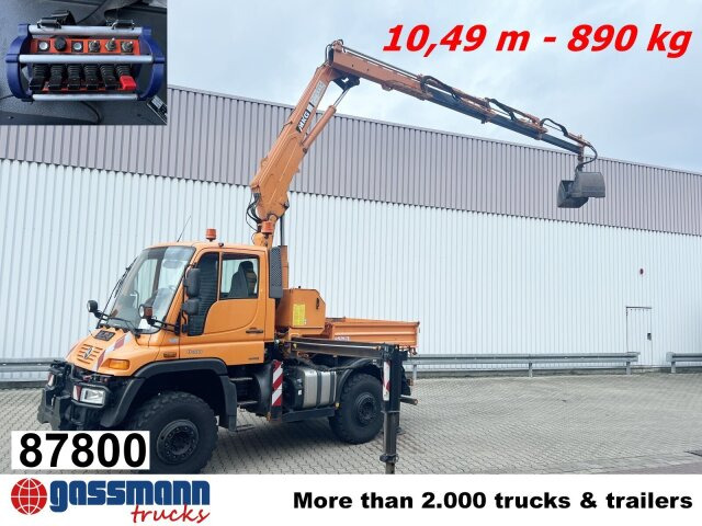 Unimog U400 4x4, Frontzapfwelle, Kipper, Kran MKG HKL - Autocarro ribaltabile, Camion con gru: foto 1 Unimog U400 4x4, Frontzapfwelle, Kipper, Kran MKG HKL - Autocarro ribaltabile, Camion con gru: foto 1