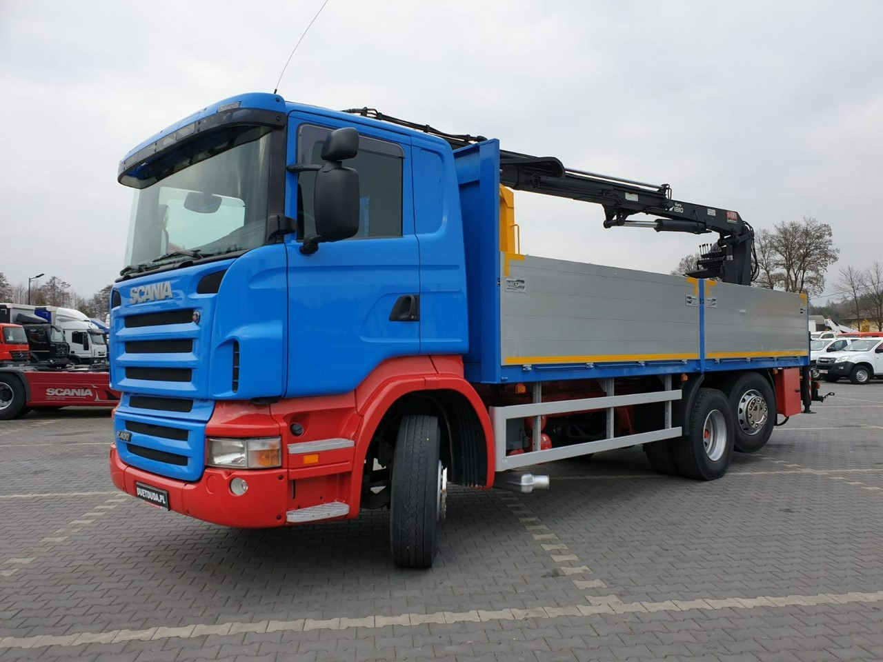 Autocarro con pianale/ Cassone fisso, Camion con gru Scania R 400 LB 6x2 HDS Budowlanka Widły Oś Skrętna Super Stan: foto 17