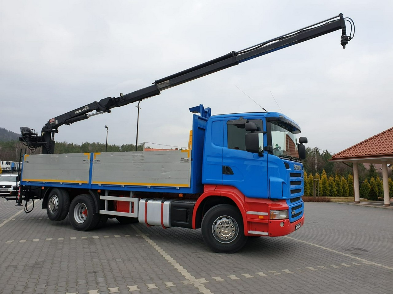 Autocarro con pianale/ Cassone fisso, Camion con gru Scania R 400 LB 6x2 HDS Budowlanka Widły Oś Skrętna Super Stan: foto 11