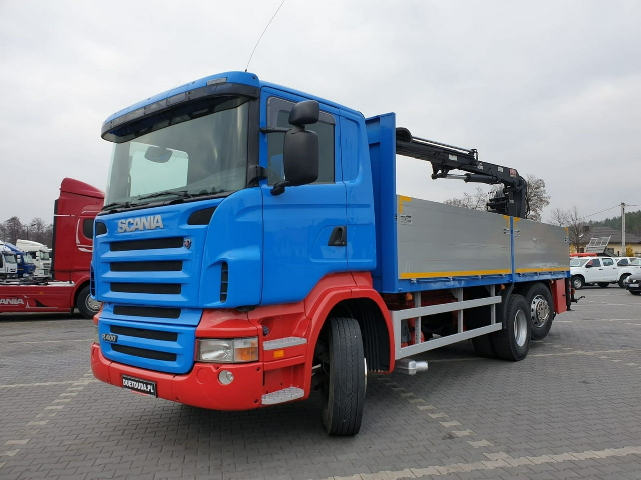 Autocarro con pianale/ Cassone fisso, Camion con gru Scania R 400 LB 6x2 HDS Budowlanka Widły Oś Skrętna Super Stan: foto 15