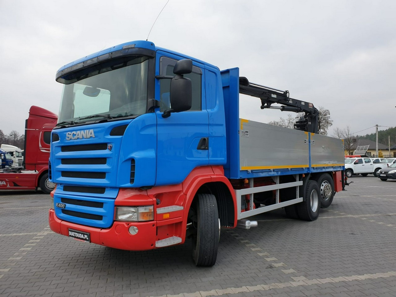 Autocarro con pianale/ Cassone fisso, Camion con gru Scania R 400 LB 6x2 HDS Budowlanka Widły Oś Skrętna Super Stan: foto 18