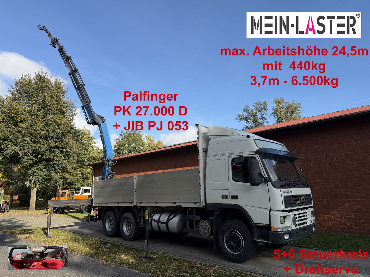 Volvo FM12 380 PK 27000D 24,5m 5+6 Deutscher LKW - Camion con gru: foto 1 Volvo FM12 380 PK 27000D 24,5m 5+6 Deutscher LKW - Camion con gru: foto 1