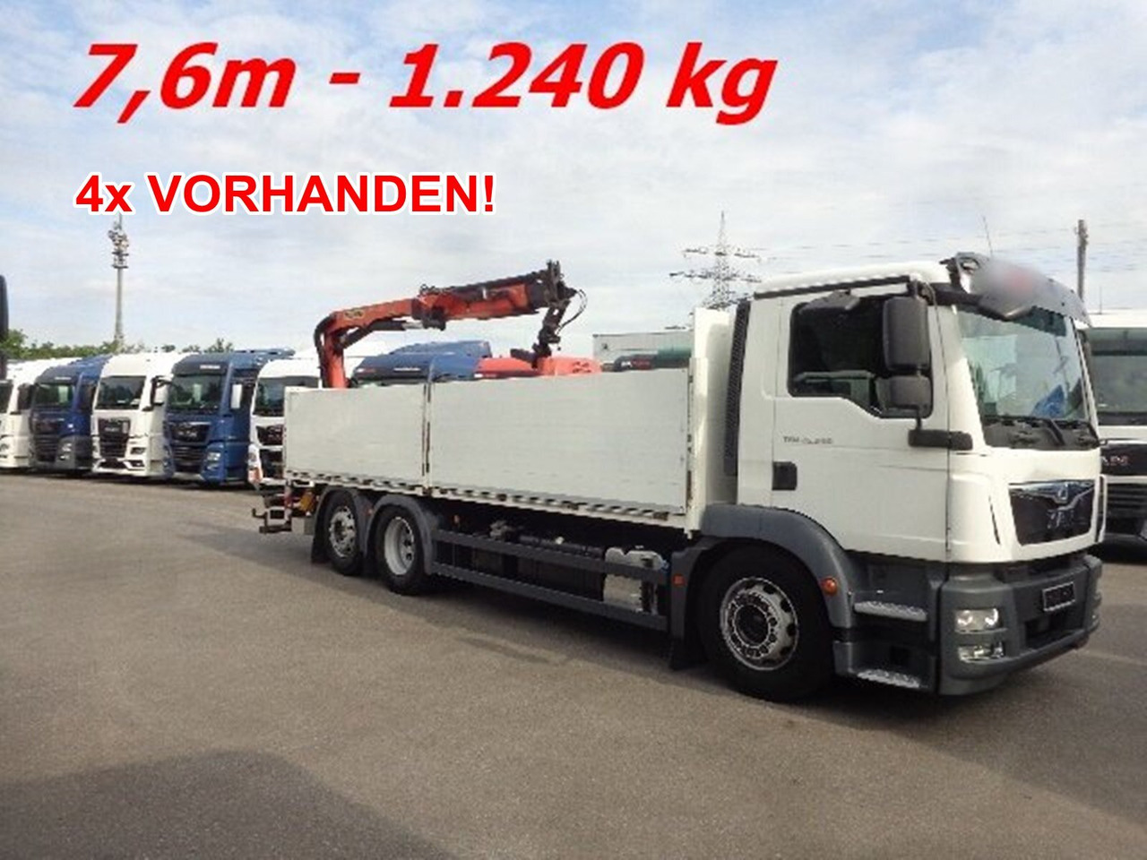 MAN TGM 26.340 6x2-4 LL TGM 26.340 6x2-4 LL,Lenk-Liftachse, Heckkran, Palfinger PK 11.001, faltbar, - Camion con gru, Autocarro con pianale/ Cassone fisso: foto 1 MAN TGM 26.340 6x2-4 LL TGM 26.340 6x2-4 LL,Lenk-Liftachse, Heckkran, Palfinger PK 11.001, faltbar, - Camion con gru, Autocarro con pianale/ Cassone fisso: foto 1