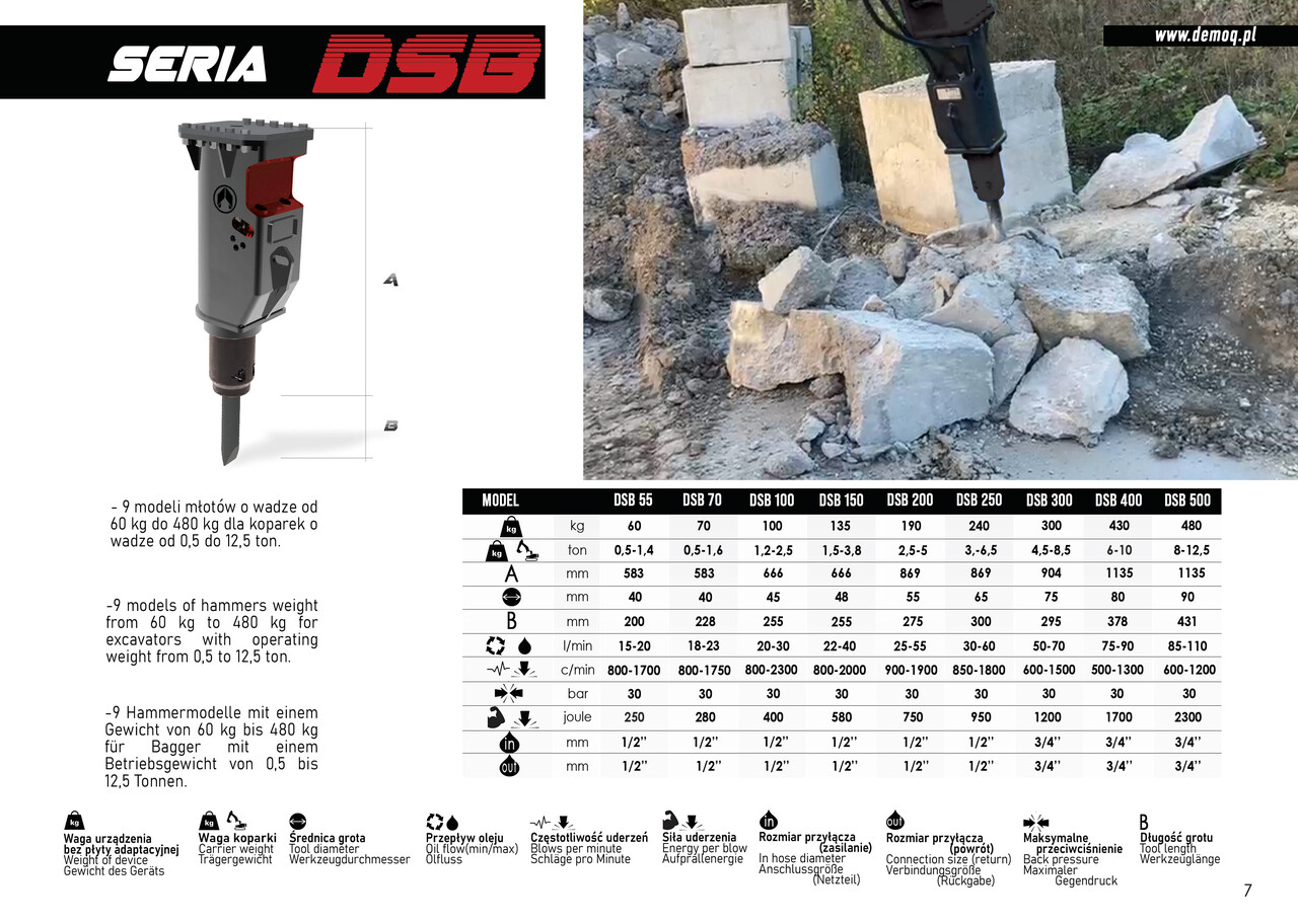 DEMOQ DSB 500 Hydraulic breaker 480 KG - Martello idraulico per Escavatore: foto 3 DEMOQ DSB 500 Hydraulic breaker 480 KG - Martello idraulico per Escavatore: foto 3