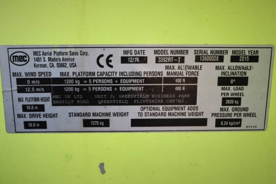 Piattaforma a pantografo MEC 3392RT-T Diesel, 4x4 Drive, 12m Working Height, 12: foto 6