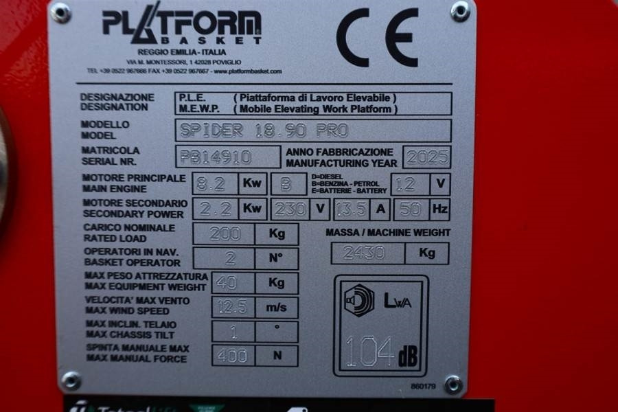 Piattaforma articolata PLATFORM BAS Spider 18.90 PRO CE Declaration, Vali: foto 6
