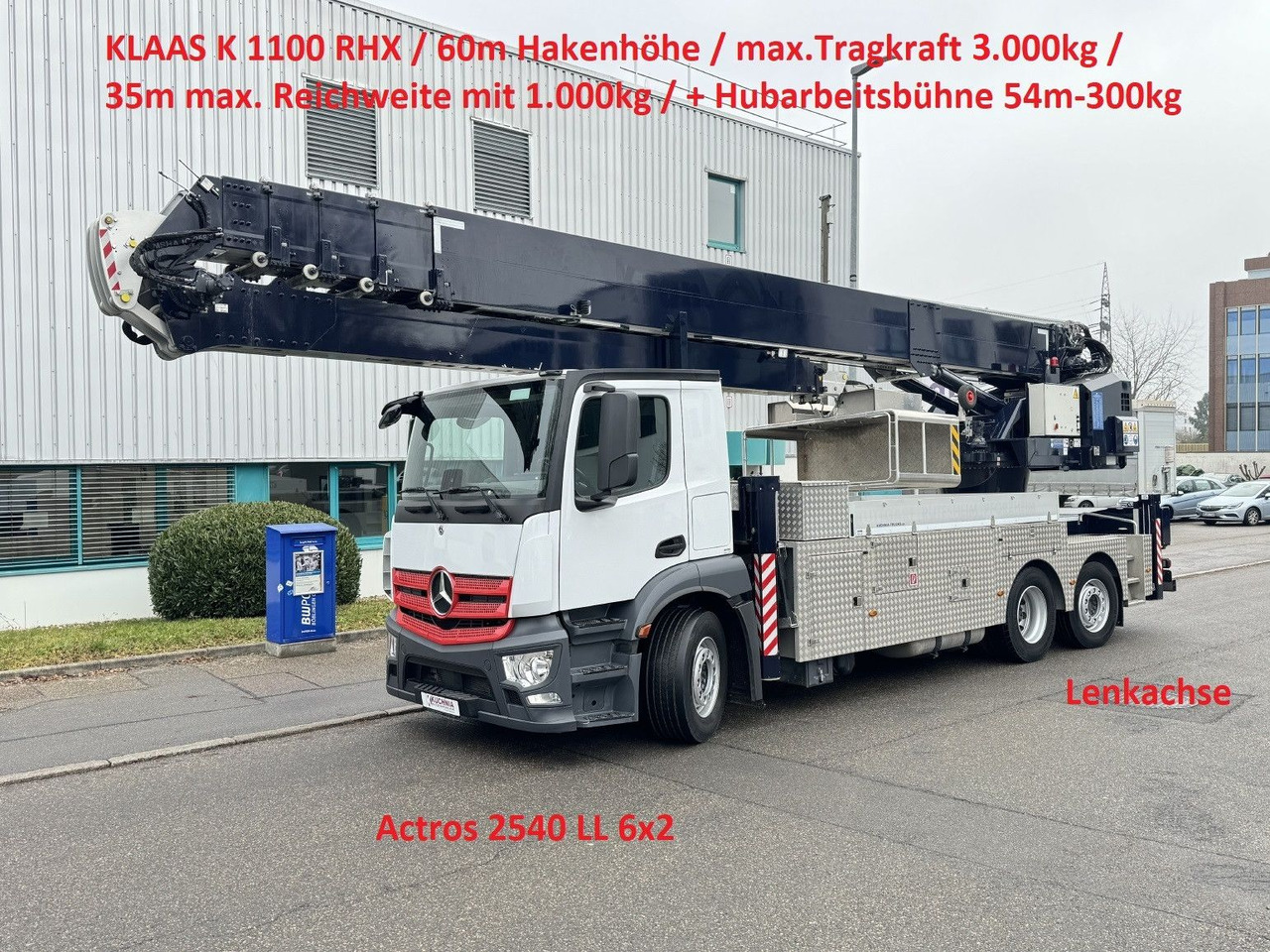 Mercedes-Benz Actros 2540 Alukran Klaas K1100 RHX 60m+A-Bühne - Camion con gru: foto 1 Mercedes-Benz Actros 2540 Alukran Klaas K1100 RHX 60m+A-Bühne - Camion con gru: foto 1