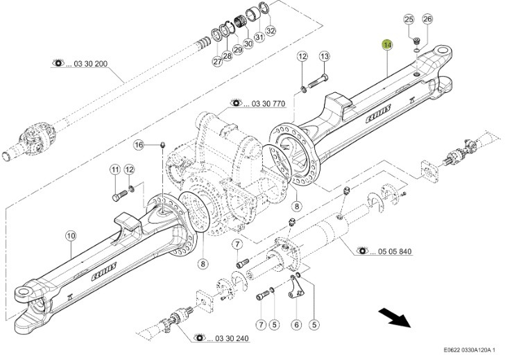 Claas Jaguar 970 - tylna oś napędowa - obudowa osi LEWA 0015048870 - Asse posteriore per Macchina agricola: foto 1 Claas Jaguar 970 - tylna oś napędowa - obudowa osi LEWA 0015048870 - Asse posteriore per Macchina agricola: foto 1