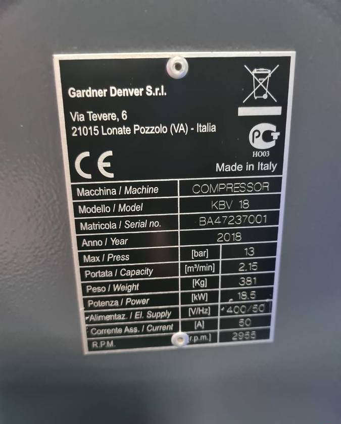 Kompresor śrubowy GARDNER DENVER KBV 18 18,5 kw, 2018r, Falownik - Compressore d'aria: foto 4 Kompresor śrubowy GARDNER DENVER KBV 18 18,5 kw, 2018r, Falownik - Compressore d'aria: foto 4