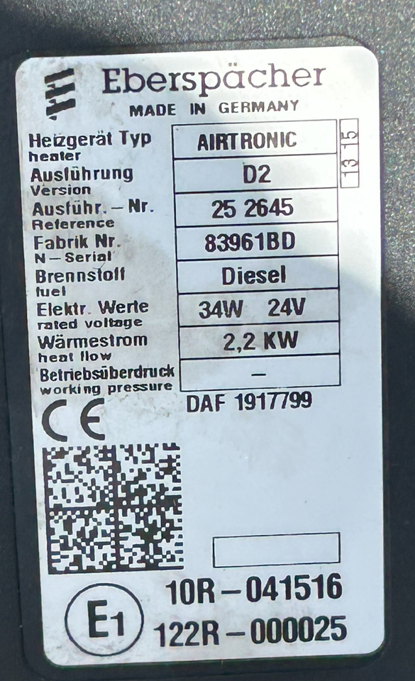 DAF CF EURO 6 WEBASTO AIRTRONIC D2 PARKING HEATER, 2.2 KW - Riscaldamento/ Ventilazione: foto 2 DAF CF EURO 6 WEBASTO AIRTRONIC D2 PARKING HEATER, 2.2 KW - Riscaldamento/ Ventilazione: foto 2