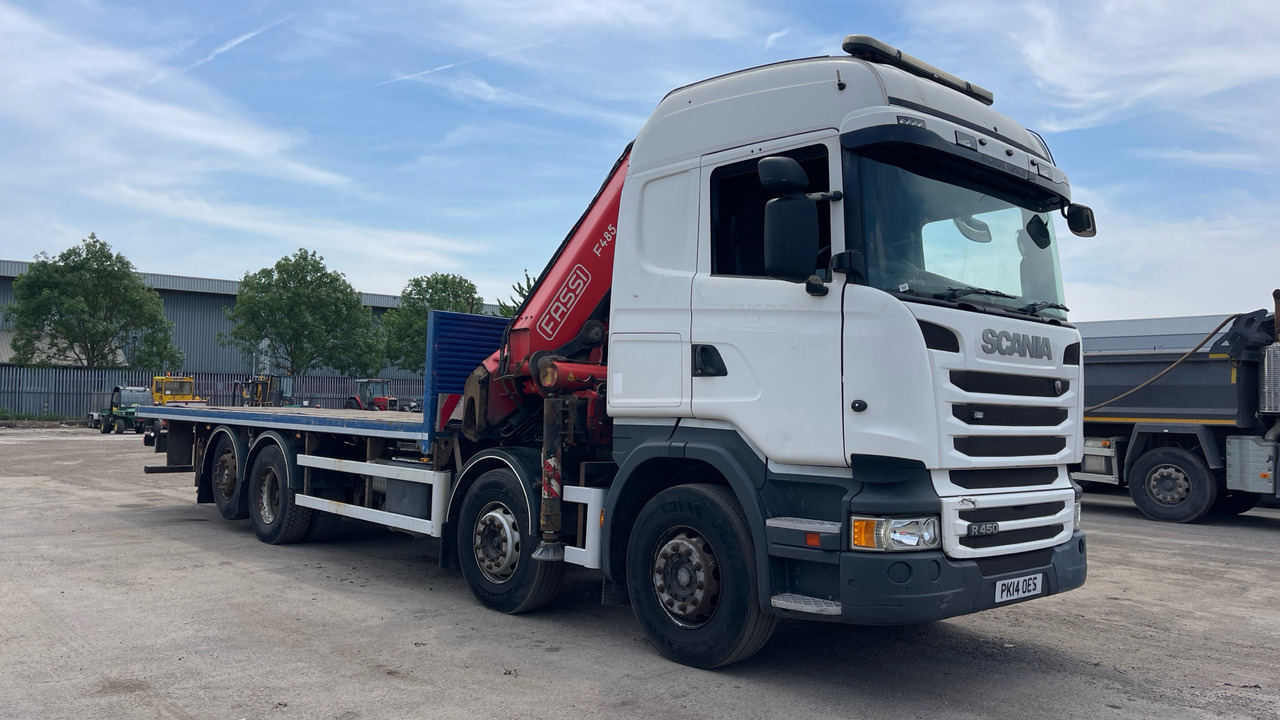 SCANIA R 450 - Autocarro con pianale/ Cassone fisso, Camion con gru: foto 1 SCANIA R 450 - Autocarro con pianale/ Cassone fisso, Camion con gru: foto 1