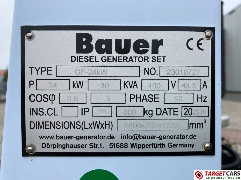 Gruppo elettrogeno nuovo Bauer GF-24KW Diesel 30KVA Generator 400/230V: foto 10