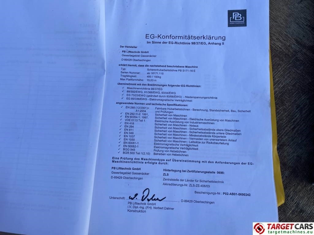 Piattaforma a pantografo PB Lifttechnik S171-16E Electric Scissor Work Lift 1703cm: foto 20 Piattaforma a pantografo PB Lifttechnik S171-16E Electric Scissor Work Lift 1703cm: foto 20