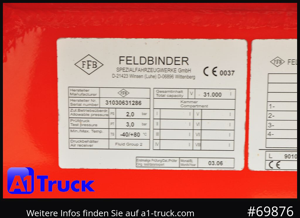 FELDBINDER HEUT 31.2 Silo, Futtermittel, 31m³, 3 Kammern, - Rimorchio cisterna: foto 2 FELDBINDER HEUT 31.2 Silo, Futtermittel, 31m³, 3 Kammern, - Rimorchio cisterna: foto 2