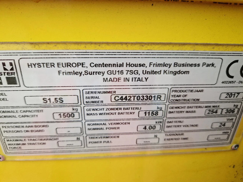 Stoccatore Hyster S1.5S elektrische stapelaar: foto 16