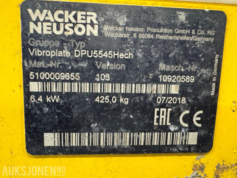 2018 Wacker Neuson DPU5545Hech vibroplate 425 kg - Rullo: foto 5 2018 Wacker Neuson DPU5545Hech vibroplate 425 kg - Rullo: foto 5