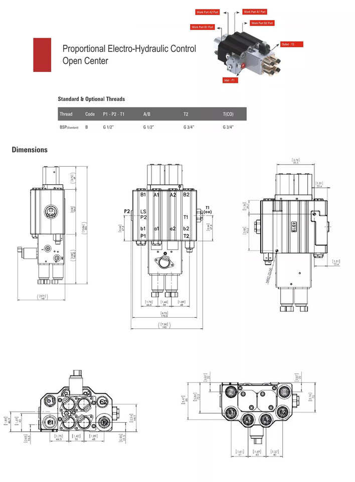 Caricatore frontale per trattori per Camion Joystick + AKON LVM92 Proportional Valve 90 L/Min 2 Sections for Loader, Closed: foto 11