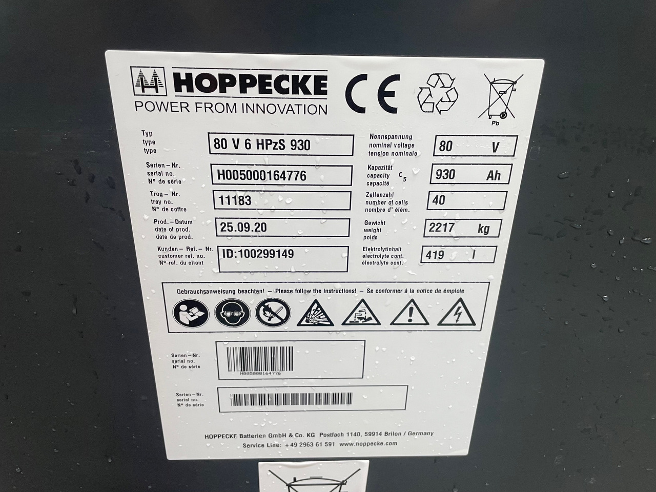 Hoppecke 80V 6 HPZS 930 - Batteria per Mezzo di movimentazione: foto 2 Hoppecke 80V 6 HPZS 930 - Batteria per Mezzo di movimentazione: foto 2