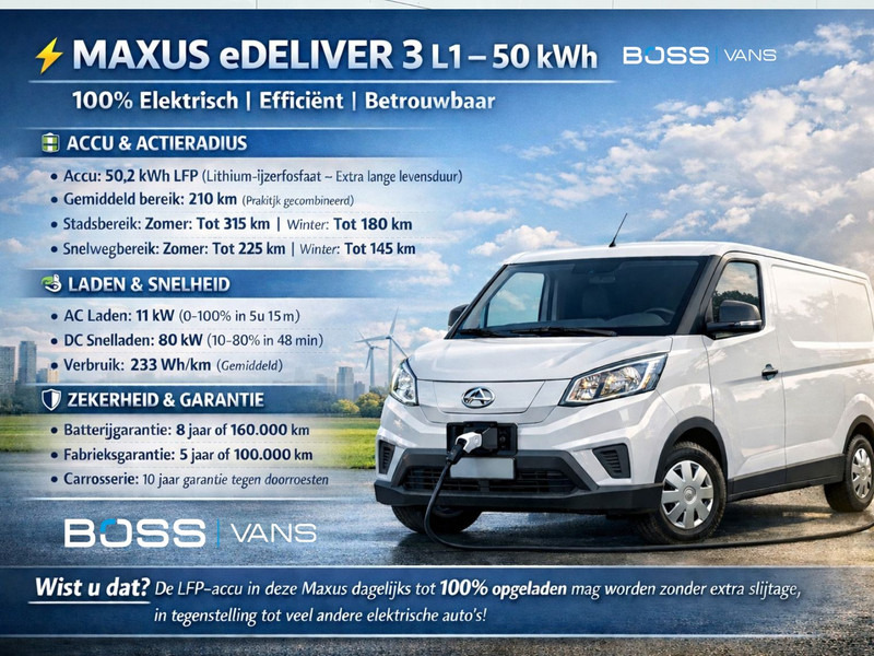 Maxus EDELIVER 3 122PK ALL-IN PRIJS L1 SWB Elektrisch 50kWh 227km WLTP Carplay Touchscreen scherm Camera Parkeersensoren - Furgoncino, Furgone elettrico: foto 2 Maxus EDELIVER 3 122PK ALL-IN PRIJS L1 SWB Elektrisch 50kWh 227km WLTP Carplay Touchscreen scherm Camera Parkeersensoren - Furgoncino, Furgone elettrico: foto 2