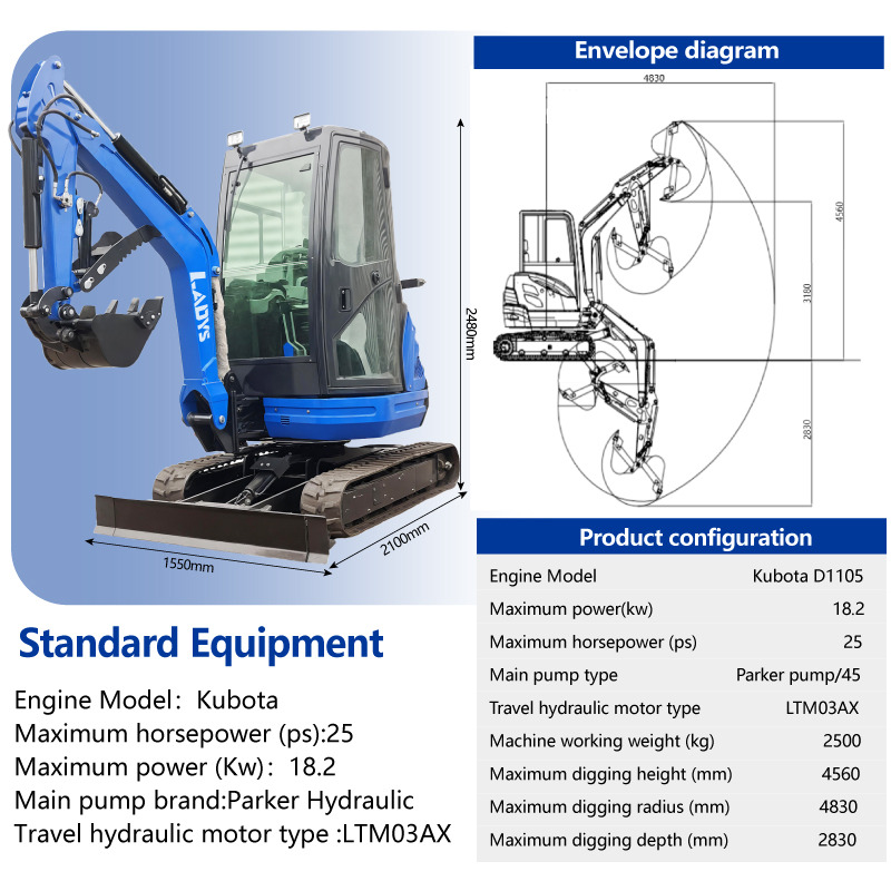LADYS DY25U Mini Excavator Kubota Euro 5/Epa Engine Mini Excavator For Sale - Miniescavatore: foto 2 LADYS DY25U Mini Excavator Kubota Euro 5/Epa Engine Mini Excavator For Sale - Miniescavatore: foto 2