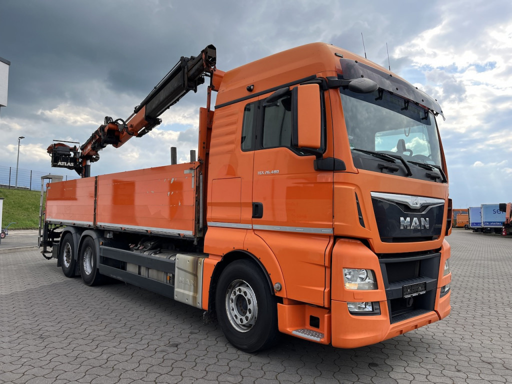 Autocarro con pianale/ Cassone fisso, Camion con gru MAN TGX 26.480 6x2  Atlas 145.2 Kran Baustoff   AHK: foto 13