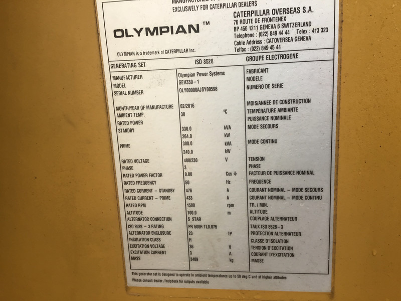 Gruppo elettrogeno Caterpillar OLYMPIAN GEH330-3 GENERATOR 330 KVA USED: foto 10