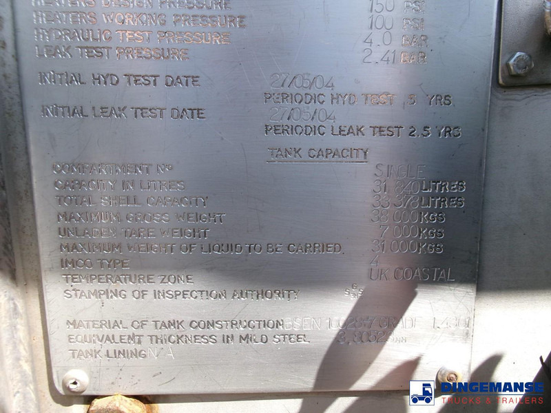 Semirimorchio cisterna Clayton Bitumen tank inox 33 m3 / 1 comp + ADR: foto 15