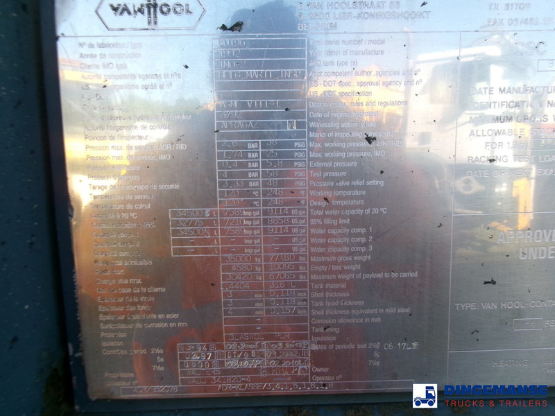 Serbatoio di stoccaggio Van Hool Tank container 34.5 m3 / 1 comp IMO2 / L4BH / 30 ft: foto 17