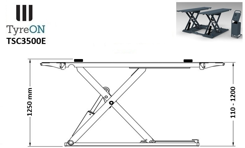 TSC3500E mobile midrise car scissor lift with electrical release - Capacity 3,5T - Lifting height 125 cm  - 230V - Graphite gray - Attrezzature per officina: foto 5 TSC3500E mobile midrise car scissor lift with electrical release - Capacity 3,5T - Lifting height 125 cm  - 230V - Graphite gray - Attrezzature per officina: foto 5