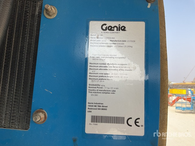 2008 Genie Z-135 4WD Diesel Articulating Boom Lift - Piattaforma articolata: foto 3 2008 Genie Z-135 4WD Diesel Articulating Boom Lift - Piattaforma articolata: foto 3