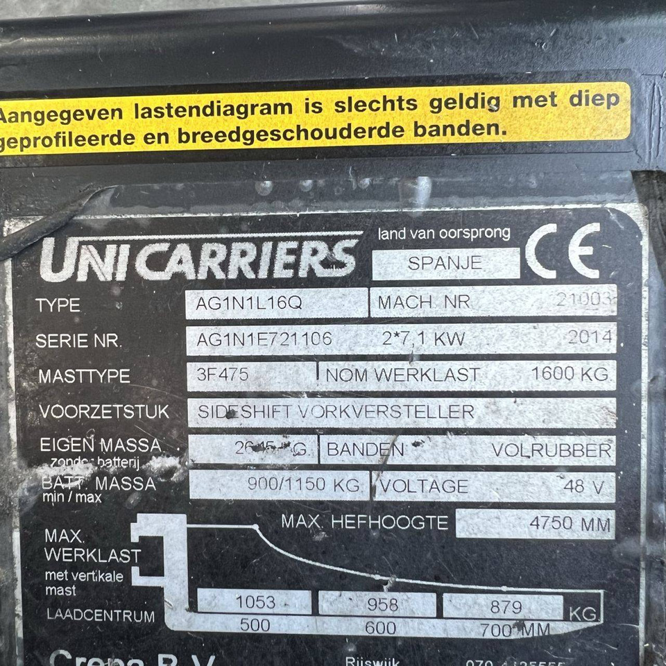 Carrello elevatore elettrico Unicarriers AG1N1L16Q: foto 9