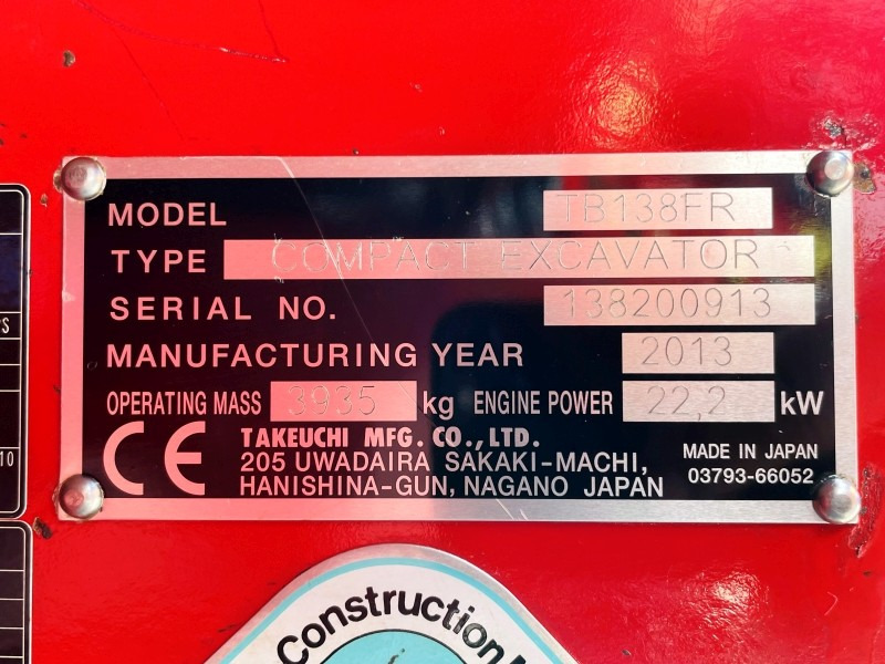 Takeuchi TB138FR (3775) - Miniescavatore: foto 3 Takeuchi TB138FR (3775) - Miniescavatore: foto 3