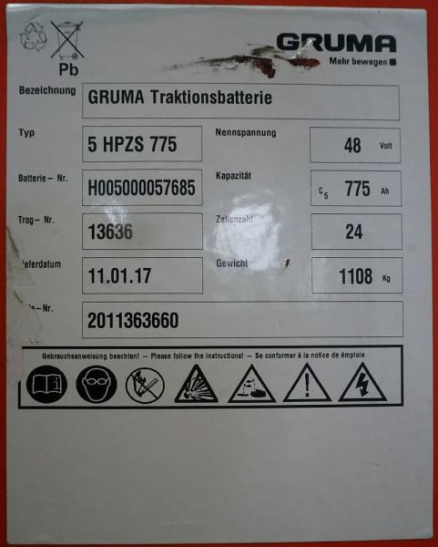 GRUMA 48 Volt 5 PzS 775 Ah - Batteria: foto 5 GRUMA 48 Volt 5 PzS 775 Ah - Batteria: foto 5