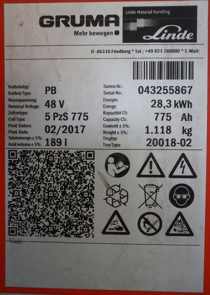 GRUMA 48 Volt 5 PzS 775 Ah - Batteria: foto 5 GRUMA 48 Volt 5 PzS 775 Ah - Batteria: foto 5