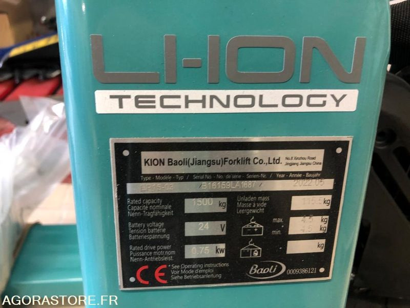 1 Transpalette Electrique 1500 Kg BAOLI - NEUF - Attrezzatura da costruzione: foto 3 1 Transpalette Electrique 1500 Kg BAOLI - NEUF - Attrezzatura da costruzione: foto 3