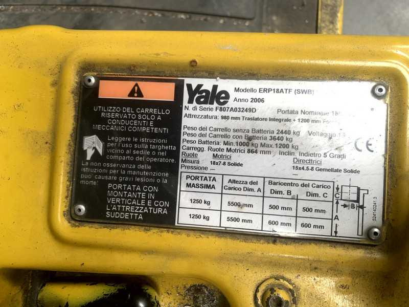 2006 YALE ERP18ATF ELECTRIC FORKLIFT - Carrello elevatore: foto 5 2006 YALE ERP18ATF ELECTRIC FORKLIFT - Carrello elevatore: foto 5