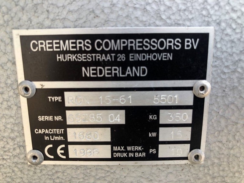 Creemers RCN 15-61 15 kW 1660 Liter/min 15 bar schroefcompressor - Compressore d'aria: foto 4 Creemers RCN 15-61 15 kW 1660 Liter/min 15 bar schroefcompressor - Compressore d'aria: foto 4