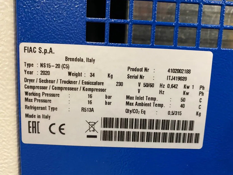 Compressore d'aria nuovo Fiac NewSilver D 15 / 500 NewSilver D 15 / 500 - 1430 L / min 11 kW 10 bar Elektrische Schroefcompressor + Droger: foto 13 Compressore d'aria nuovo Fiac NewSilver D 15 / 500 NewSilver D 15 / 500 - 1430 L / min 11 kW 10 bar Elektrische Schroefcompressor + Droger: foto 13