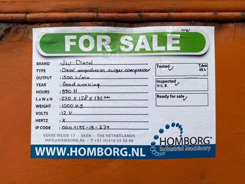 Compressore d'aria JW Zuigercompressor JW Diesel Compressor 1500 L / min 15 Bar: foto 8