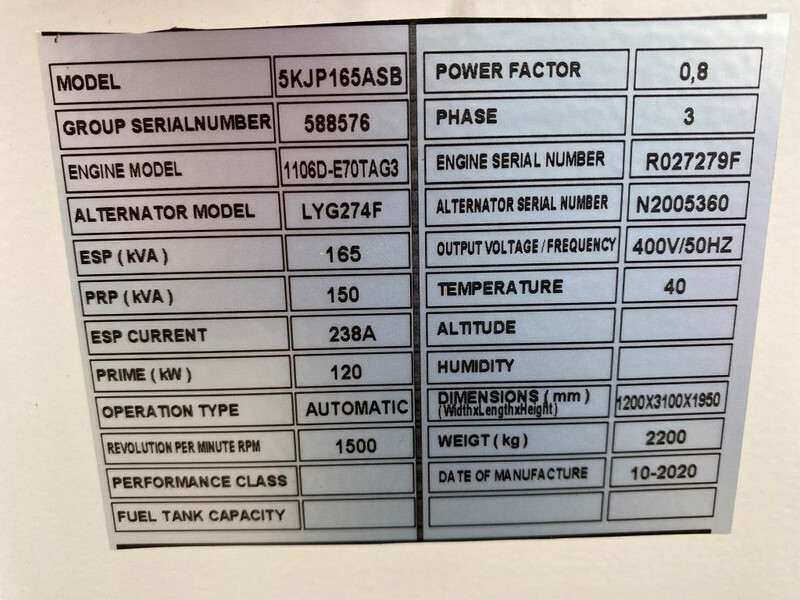 Gruppo elettrogeno nuovo Perkins 1106D-E70TAG3 Stamford 165 kVA Silent generatorset New !: foto 15