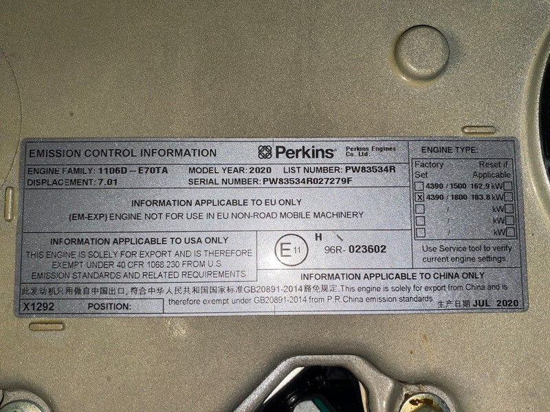 Gruppo elettrogeno nuovo Perkins 1106D-E70TAG3 Stamford 165 kVA Silent generatorset New !: foto 18