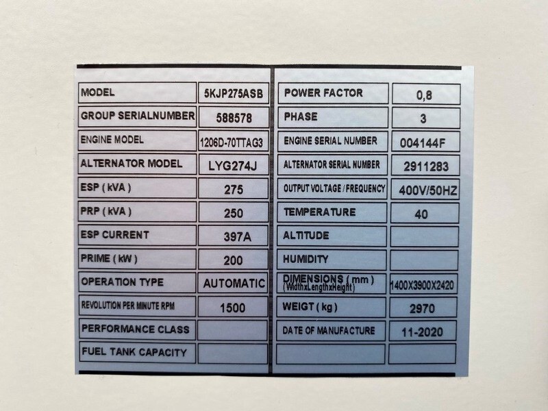 Perkins 275 kVA - 1206D-70TTAG3 Stamford 275 kVA Supersilent generatorset New ! - Gruppo elettrogeno: foto 2 Perkins 275 kVA - 1206D-70TTAG3 Stamford 275 kVA Supersilent generatorset New ! - Gruppo elettrogeno: foto 2