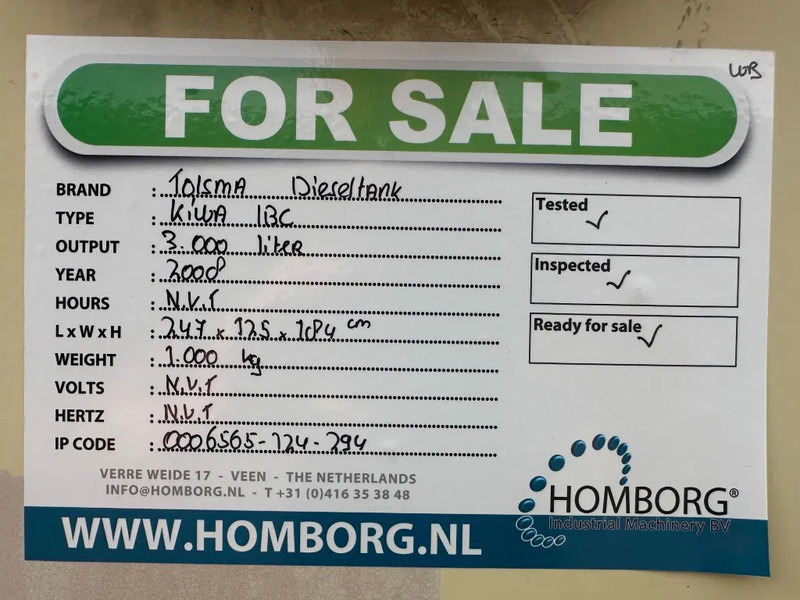 Serbatoio di stoccaggio Tolsma Kiwa IBC 3000 liter Dieseltank Milieutank: foto 12 Serbatoio di stoccaggio Tolsma Kiwa IBC 3000 liter Dieseltank Milieutank: foto 12